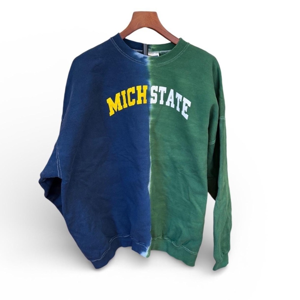 Vtg y2k University of Michigan Michigan‎ State Divided Sweatshirt 2XL Blue/Green
